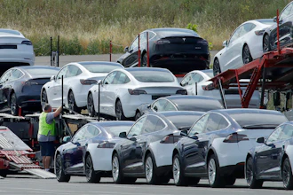 In this May 13, 2020, file photo, Tesla cars are loaded onto carriers at the Tesla electric car plant in Fremont, Calif. California wants electric vehicle sales to triple in the next four years to 35% of all new car purchases. Regulations passed Tuesday, April 12, 2022 by the California Air Resources Board set a roadmap for the state to achieve California Gov. Gavin Newsom's ambitious goal of phasing out the sale of new gas powered cars. The draft must go through a months-long state regulatory process and get approval from the U.S. EPA.