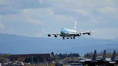 Air Force One with President Joe Biden arrives at Portland International Airport in Portland, Ore., Thursday, April 21, 2022.