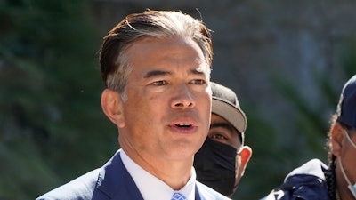 California Attorney General Rob Bonta speaks at a news conference at the Capitol in Sacramento, Calif., Wednesday, Feb. 23, 2022. Bonta announced Thursday, April 28, 2022, that a subpoena has been issued to ExxonMobil as part of what he called a first-of-its-kind investigation into the petroleum industry for its part in causing a global plastics pollution crisis.