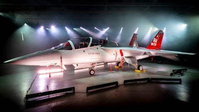 The first T-7A Red Hawk advanced trainer has rolled out of the production facility in St. Louis, Missouri.