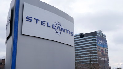 In this file photo taken on Jan. 19, 2021, the Stellantis sign is seen outside the Chrysler Technology Center, in Auburn Hills, Mich. Automaker Stellantis said Monday, May 2, 2022 it will invest $3.6 billion Canadian dollars ($2.8 billion) to upgrade two Canadian assembly plants and expand a research center as it accelerates its long-term electrification strategy.