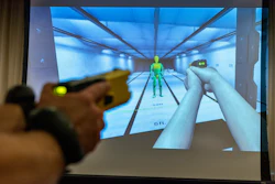 VR equipment and a version of the TASER 7 that utilizes VR technology for training, is demonstrated, Thursday, May 12, 2022, in Washington.
