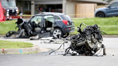 The scene of a fatality car crash, June 2, 2021, in Tulsa, Okla. Nearly 43,000 people were killed on U.S. roads last year, the highest number in 16 years as Americans returned to the highways after the pandemic forced many to stay at home. The 10.5% jump over 2020 numbers was the largest percentage increase since the National Highway Traffic Safety Administration began its fatality data collection system in 1975.