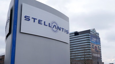 The Stellantis sign is seen outside the Chrysler Technology Center, in Auburn Hills, Mich. Automaker Stellantis has scheduled an announcement for Tuesday, May 24, 2022, in Kokomo, Ind., for what could be the company's second North American electric vehicle battery factory.