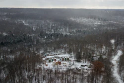 This Nov. 13, 2019, aerial photo shows part of an abandoned oil drilling project in the Allegheny National Forest in Pennsylvania. The U.S. Department of the Interior says 20 wells in that forest are among 277 “high priority” polluting orphan wells that will be cleaned up with $33 million from the bipartisan infrastructure act. The wells are on federal land in Pennsylvania, California, Kentucky, Louisiana, Ohio, Oklahoma, Texas, Utah and West Virginia.