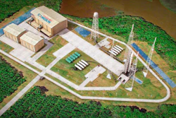 This artist's sketch provided by Spaceport Camden shows the launch pad complex of the proposed Spaceport Camden in Camden County, Ga. Opponents of a proposed launchpad for commercial rockets on the Georgia coast are asking a court to throw out the project's government license, Thursday, May 26, 2022, saying the Federal Aviation Administration failed to correctly assess the risks of firing rockets over homes and a barrier island popular with tourists.