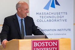 Mike Kennealy, Massachusetts secretary of housing and economic development, announced a new BU-based robotics lab to an audience of University leaders, including President Robert A. Brown, and state officials on May 4.