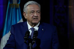 Mexico's President Andres Manuel Lopez Obrador speaks during a joint statement with Guatemalan President Alejandro Giammattei at the National Palace in Guatemala City, Thursday, May 5, 2022.
