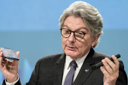 European Commissioner for Internal Market Thierry Breton speaks during a media conference on a common charging solution for mobile phones at EU headquarters in Brussels, Thursday, Sept. 23, 2021.