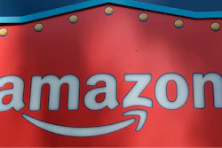 Amazon logo atop an office complex in downtown Los Angeles, Oct. 23, 2018.
