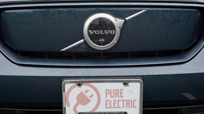 A Volvo XC40 electric vehicle is shown on, Dec. 13, 2021. Sweden's luxury car maker Volvo Cars will built its new European plant in Slovakia. Slovakia's Economy Minister Richard Sulik said Friday that the plant will be located in eastern Slovakia near the second largest city of Kosice.The investment is worth some 1.2 billion euros ($1.25 billion) . Volvo will receive about 20% of the investment as support from the Slovak government. The plant will make electric cars only.