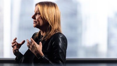 Mary Barra, CEO of General Motors, speaks during an interview with The Associated Press, Thursday, July 14, 2022, in New York. The economy is a bit wobbly, but General Motors CEO Mary Barra isn't backing off of an audacious prediction: By the middle of this decade, her company will sell more electric vehicles in the U.S. than Tesla, the global sales leader.