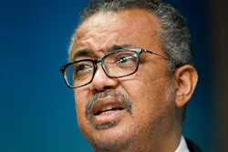 The head of the World Health Organization, Tedros Adhanom Ghebreyesus speaks during a media conference at an EU Africa summit in Brussels on Feb. 18, 2022. The World Health Organization says monkeypox still does not warrant being declared a global emergency even though it's spreading in more than 70 countries. The decision announced on Saturday was the second time within weeks that WHO’s emergency committee declined to classify the unprecedented outbreak of the once-rare disease as an emergency.