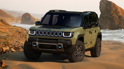This photo provided by Stellantis shows the new, all-electric Jeep Recon. Jeep will start selling two fully electric SUVs in North America and another one in Europe over the next two years. The new EVs, Jeep's first, are part of the Stellantis brand's plans to convert half of its U.S. sales and all of its European sales to battery-electric vehicles by 2030.