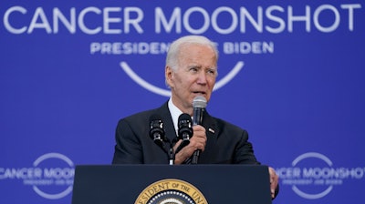 President Joe Biden speaks on the cancer moonshot initiative at the John F. Kennedy Library and Museum, Monday, Sept. 12, 2022, in Boston.