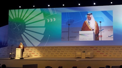 Saudi Arabia's Prince Sultan bin Salman talks at the Global Aerospace Summit in Abu Dhabi, United Arab Emirates about his 1985 experience as the first Arab and Muslim to travel to space aboard NASA's Discovery shuttle, March 8, 2016.