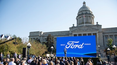 Executive Chairman of Ford William Clay Ford Jr. speaks during a news conference in front of the capital in Frankfort, Ky., Tuesday, Sept. 28, 2021.