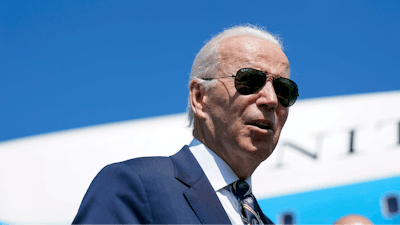 President Joe Biden speaks before boarding Air Force One at Columbus International Airport in Columbus, Ohio, Friday, Sep. 9, 2022, after attending a groundbreaking for a new Intel computer chip facility in New Albany, Ohio.