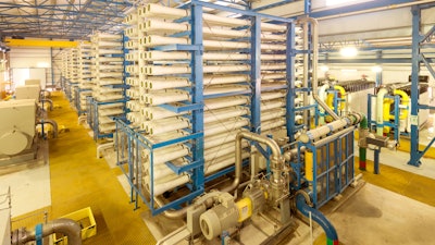 Reverse osmosis equipment in a desalination plant.
