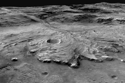 This image made available by NASA shows the Jezero Crater area on the planet Mars, captured by the Mars Reconnaissance Orbiter.