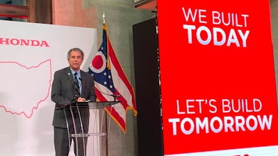 Ohio Sen. Sherrod Brown voices his support of Honda during a news conference at the Ohio Statehouse in Columbus, Ohio, on Tuesday, Oct. 11, 2022.