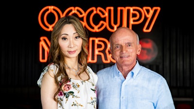 This photo provided by SpaceX photo shows Dennis Tito and his wife, Akiko, at the company’s Starship rocket base near Boca Chica, Texas, on Monday, Oct. 10, 2022.