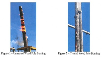 Sun Fire Defense Test Treated And Untreated Pole Pic