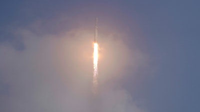 A SpaceX Falcon Heavy rocket lifts off from pad 39A at the Kennedy Space Center in Cape Canaveral, Fla., Tuesday, Nov. 1, 2022.