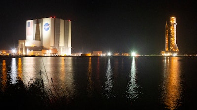 NASA's Space Launch System (SLS) rocket with the Orion spacecraft aboard is seen atop the mobile launcher as it rolls out to Launch Pad 39B, Friday, Nov. 4, 2022, at NASA's Kennedy Space Center in Florida.