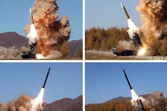This combination of photos provided by the North Korean government, shows what they say military operation held during Nov. 2-5, 2022, in North Korea. Independent journalists were not given access to cover the event depicted in this image distributed by the North Korean government. The content of this image is as provided and cannot be independently verified.