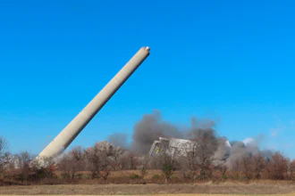 A former coal-fired power plant in Logan Township, N.J., collapses after explosives were detonated to implode it on Friday, Dec. 2, 2022.