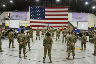 U.S. soldiers attend the activation ceremony for the United States Space Forces Korea in Pyeongtaek, South Korea Wednesday, Dec. 14, 2022.