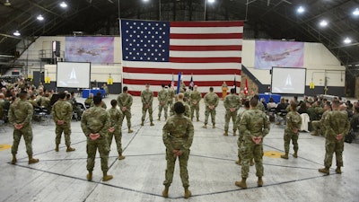 U.S. soldiers attend the activation ceremony for the United States Space Forces Korea in Pyeongtaek, South Korea Wednesday, Dec. 14, 2022.