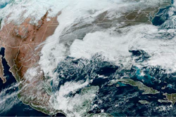 This satellite image made available by NOAA shows cloud cover over North America on Wednesday, Dec. 21, 2022 at 1:31 p.m.