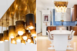 This combination of photos released by NEA Studio shows a chandelier made from dried algae from designer Nina Edwards Ankers.