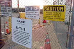 A gate at the entrance to the former Ciba Geigy chemical plant in Toms River, N.J., is filled with warning on Tuesday, Jan. 24, 2023, regarding the contaminated area, which is on the Superfund list of the nation's worst toxic waste sites.