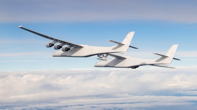 Stratolaunch's Roc launch platform carries the Talon-A separation test vehicle during its second captive carry flight on Jan. 13, 2023.