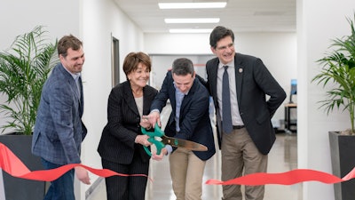 Left to Right: Juerg Frefel, Co-Founder and CTO, Congresswoman Anna Eshoo, Robert Rose, Co-Founder and CEO, Senator Josh Becker cutting the ribbon for the new facility expansion.
