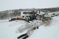 This photo provided by Joshua Henderson shows a Canadian Pacific train derailed in rural North Dakota on Sunday, March 26, 2023, which spilled hazardous materials, but local authorities and the railroad said there is no threat to public safety.