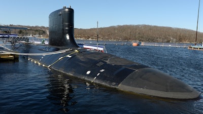 The Virginia-class fast attack submarine USS Colorado (SSN 788) is seen before at the commissioning ceremony at Naval Submarine Base New London in Groton, Conn., March 17, 2018.