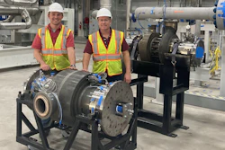 SwRI’s John Klaerner, lead turbine engineer, and Dr. Jeff Moore, the principal investigator of the STEP Demo project, with the recently assembled sCO2 turbine for the 10 MWe demonstration plant under construction at SwRI.
