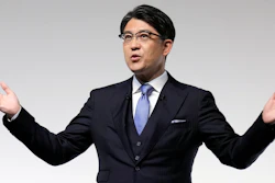 Koji Sato, President of Toyota Motor Co., delivers a speech during a news conference on April 7, 2023, in Tokyo.