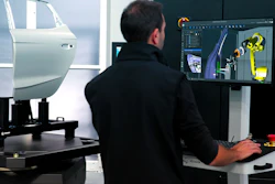 Quality professional creates and tests the full robotic quality inspection routine for a car door offline in software powered by a digital twin of the hardware.
