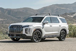 This photo provided by Hyundai shows the 2023 Hyundai Palisade, a midsize three-row SUV that received a cosmetic and feature refresh for the 2023 model year.