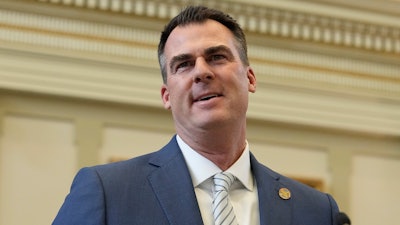 Oklahoma Gov. Kevin Stitt delivers his State of the State address, Feb. 6, 2023, in Oklahoma City.
