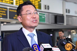 In this photo released by Xinhua News Agency, Xie Feng, China's new ambassador to the United States, speaks to the media upon his arrival at the John F. Kennedy International Airport in New York on May 23, 2023.