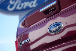 A 2021 F-150 pickup truck at a Ford dealer in southeast Denver, Oct. 24, 2021.