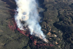 This photo provided by Los Padres Forest Aviation and KEYT-TV shows a wildfire burning in Los Padres National Forest, north of Santa Barbara, on Wednesday, June 15, 2016, in Goleta, Calif.