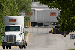 Yellow Corp. trucks at a YRC Freight terminal in Kansas City, Mo., July 28, 2023.
