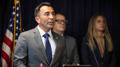 U.S. Attorney Martin Estrada announces in Los Angeles on Tuesday, Aug. 29, 2023 the multinational take down operation of Qakbot malware.